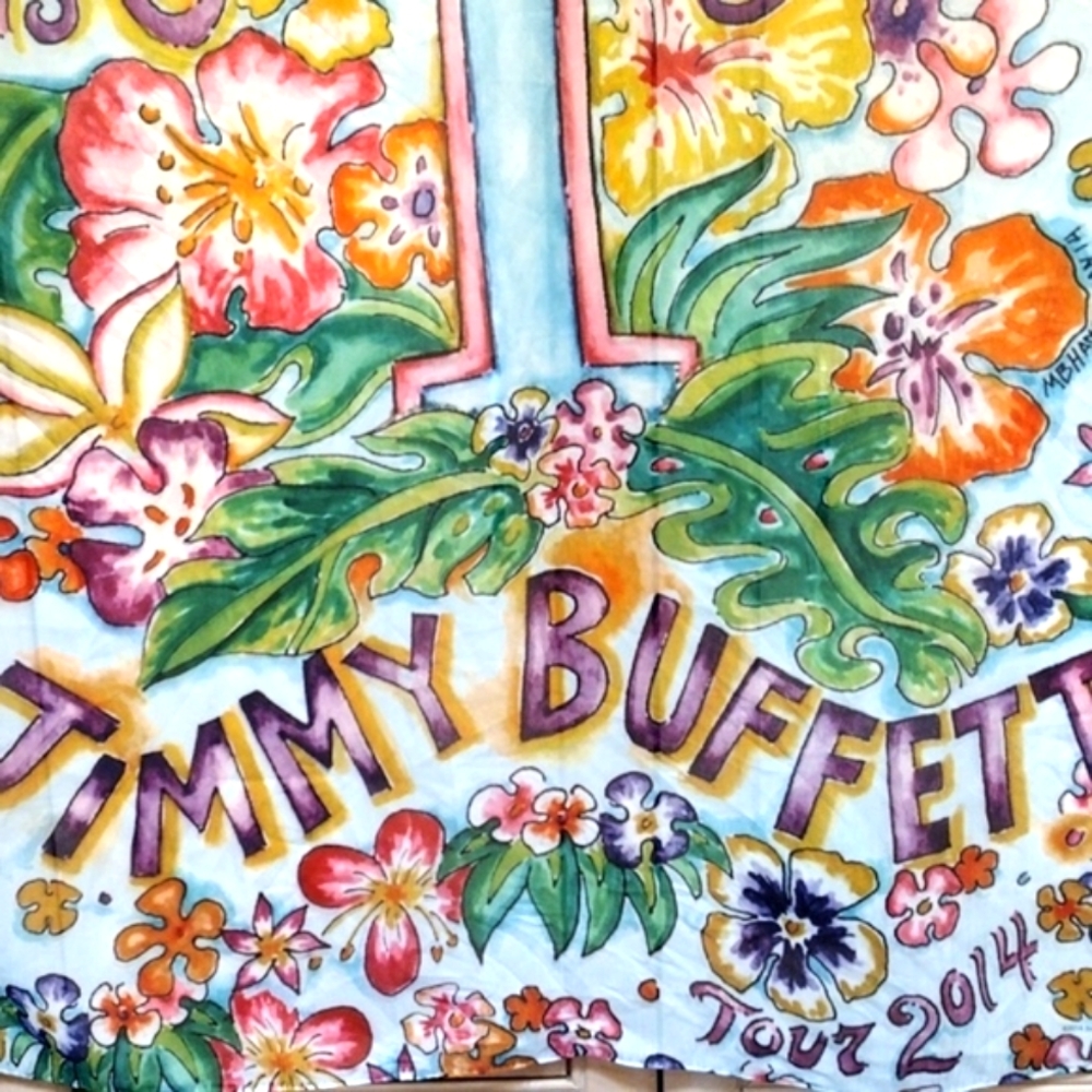 Colorful Floral Jimmy Buffett 2014 Tour Scarf "This 1's For You" By MB Hanrahan - Picture 4 of 6